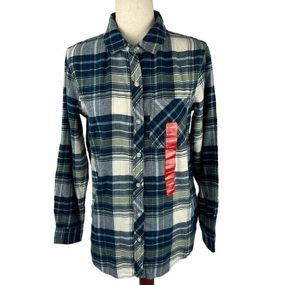 GAP RELAXED FIT AMELIA PLAID‎ BUTTON UP FLANNEL IN SEA SPRAY NWT WOMEN'S SIZE XS - Picture 3 of 14